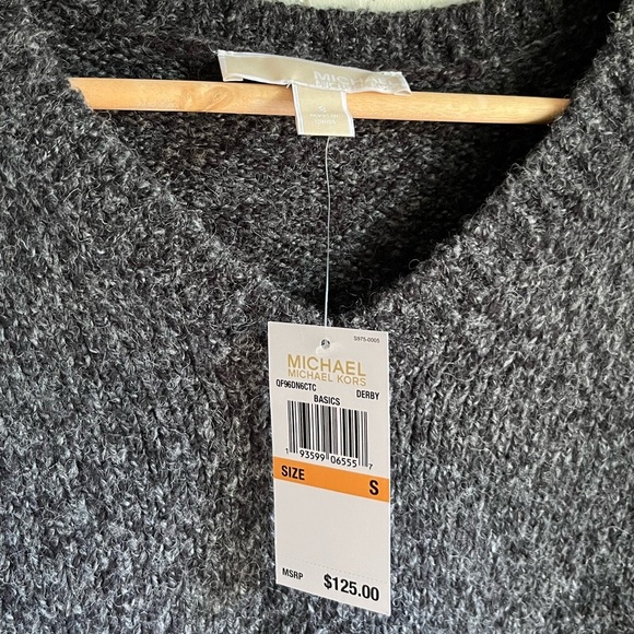 NWT Michael Kors V Neck Grey Black Wool Cotton Long Sleeve Sweater Hi-lo… - Picture 6 of 6